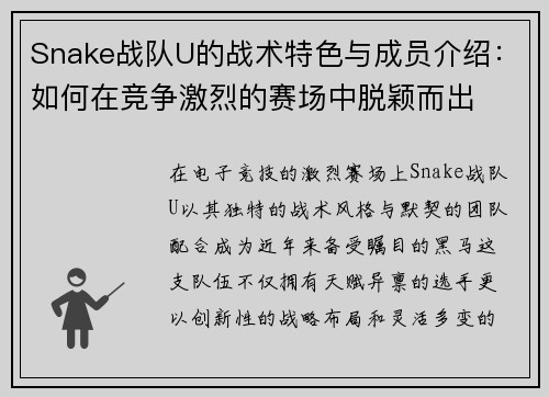 Snake战队U的战术特色与成员介绍:如何在竞争激烈的赛场中脱颖而出